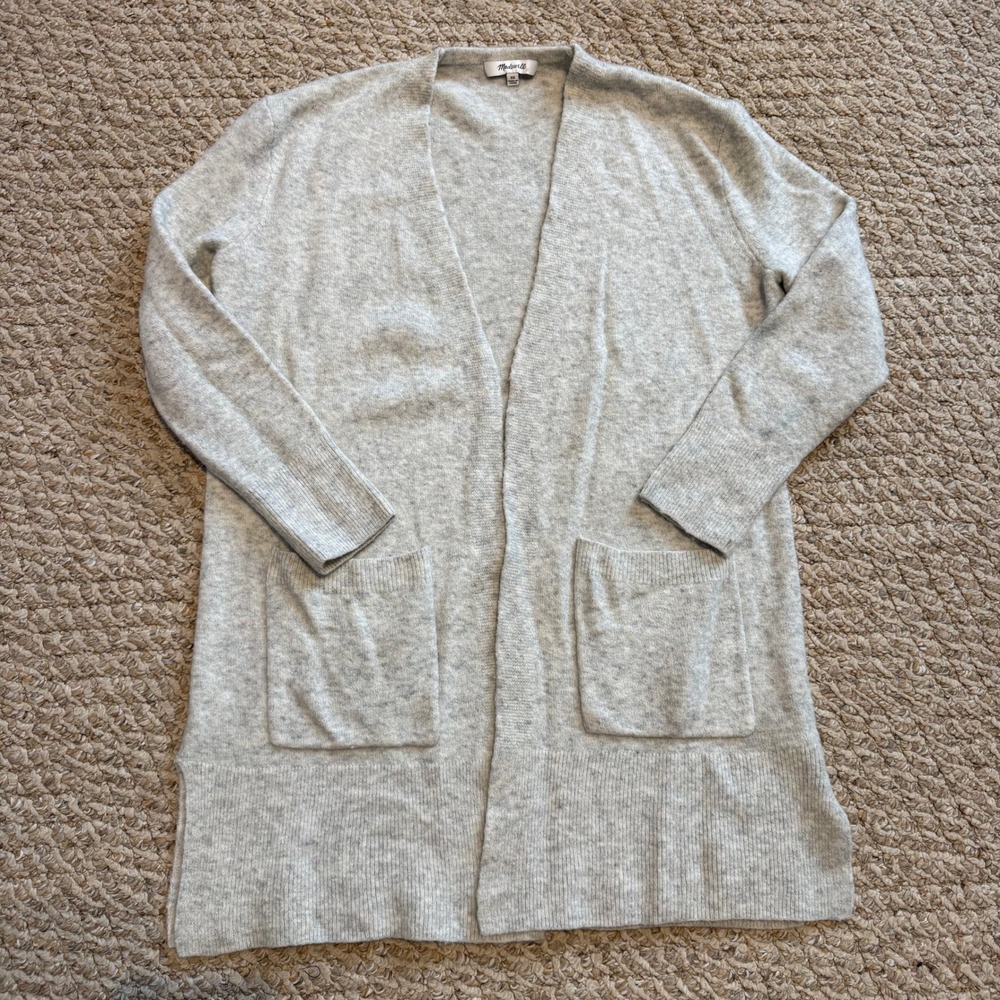 Madewell Light Gray‎ Longline Open Front Cardigan Sweater XS Alpaca Wool Blend